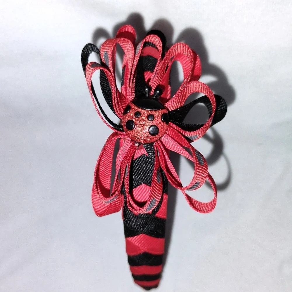 Girls Ladybug Hair Bow Clip Headband Red Black Ribbon Party Costume‎ Accessory
